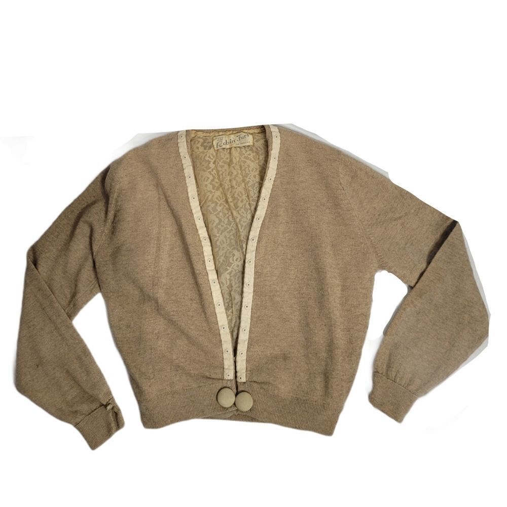 VINTAGE 50s‎ cardigan Rabin Furs one button tan sweater S